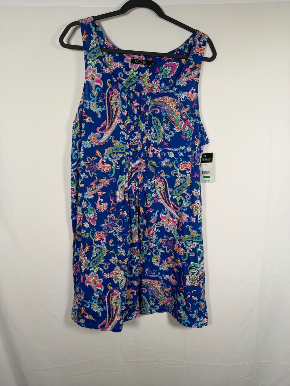 Ralph Lauren Blue Paisley Mini Dress with Pink & Green Accents
